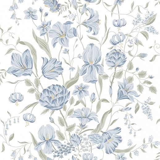 Kék mezei virág mintás skandi stílusú design tapéta