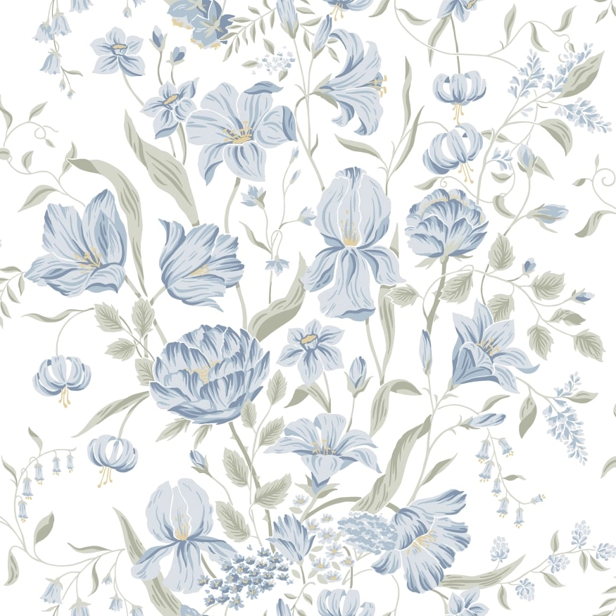 Kék mezei virág mintás skandi stílusú design tapéta, Karins bukett sky blue