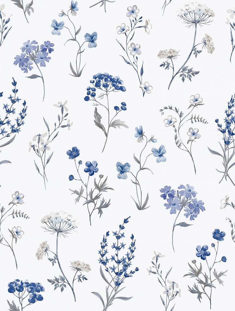 Kék mezei virágmintás dekor tapéta