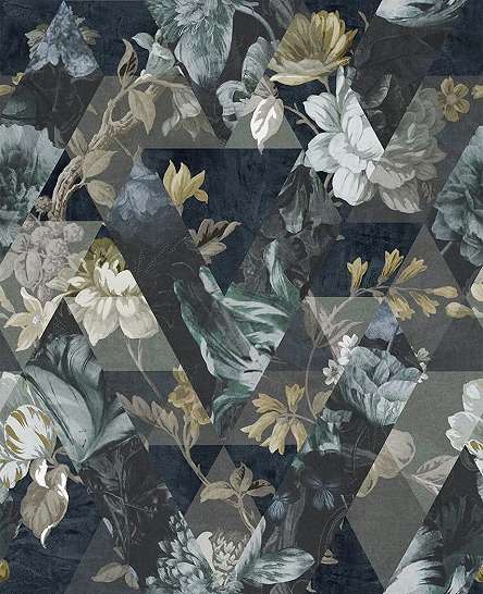 Kék modern kollázs mintás vlies design tapéta madár virág mintával