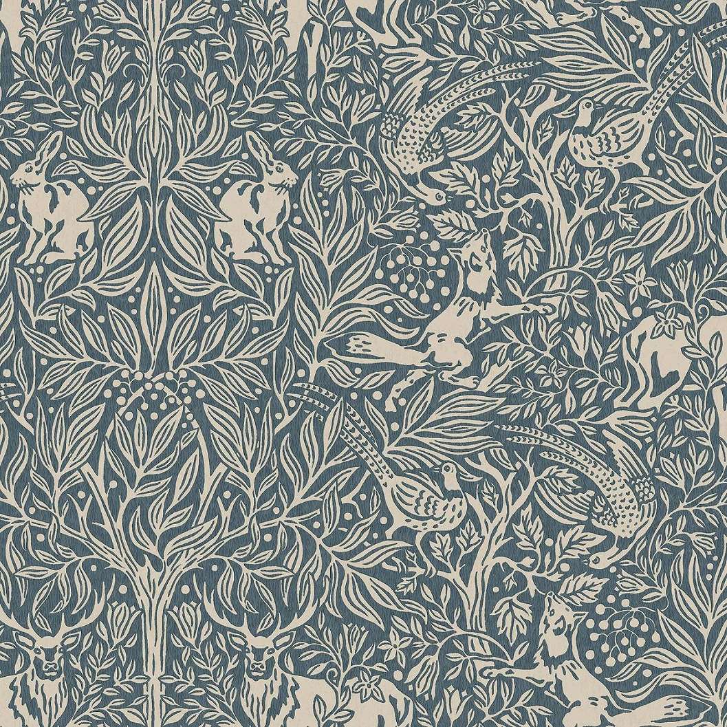 Kék népies skandináv botanikus mintás dekor tapéta
