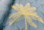 Kék pálmafa mintás design tapéta geometrikus alapon arany pálmafa mintával