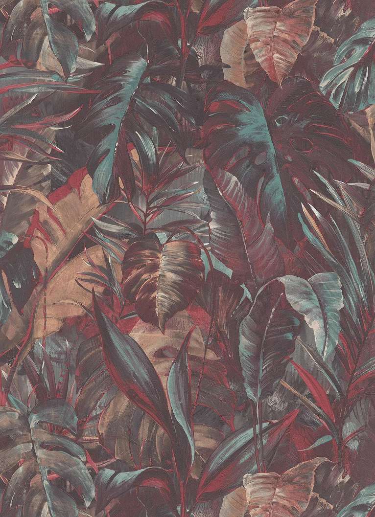 Kék piros design tapéta modern dzsungel mintával
