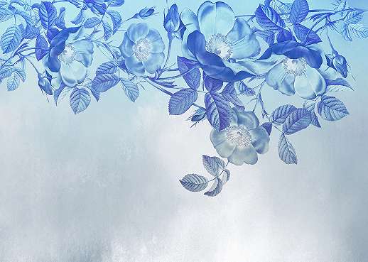 Kék romantikus virágmintás vlies posztertapéta
