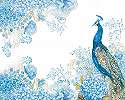 Kék rózsa és virág mintás orientális pávával díszített design fali poszter tapéta 368x254 vlies