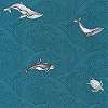 Kék skandináv rajzolt stílusú bálna mintás vlies gyerek tapéta