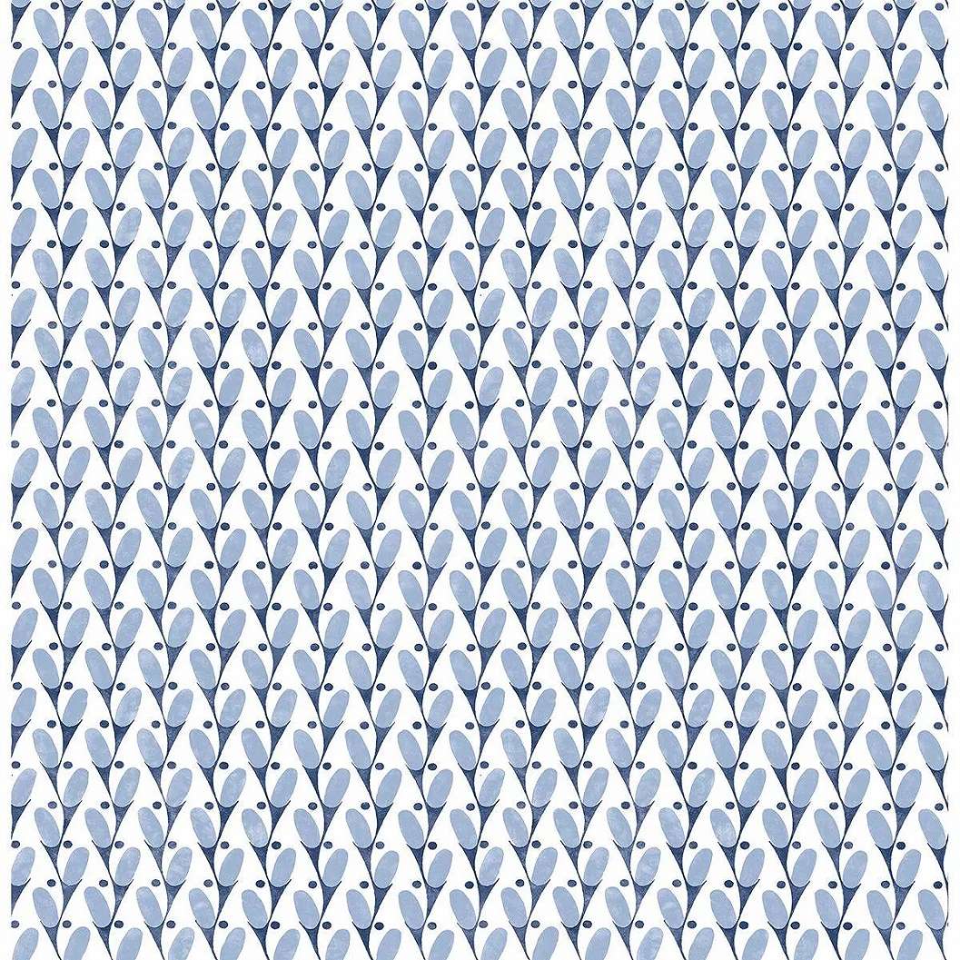 Kék skandináv stílusú rajzolt levélmintás vlies dekor tapéta