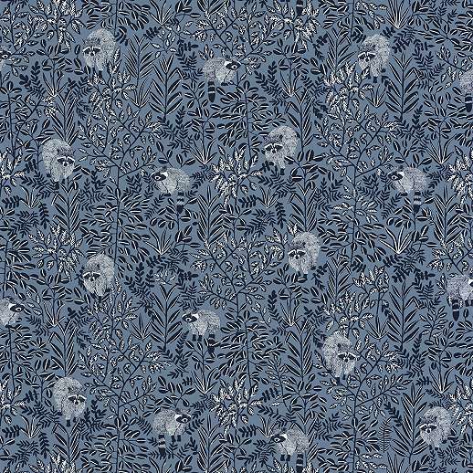 Kék skandináv stílusú tapéta levél, állat mintákkal