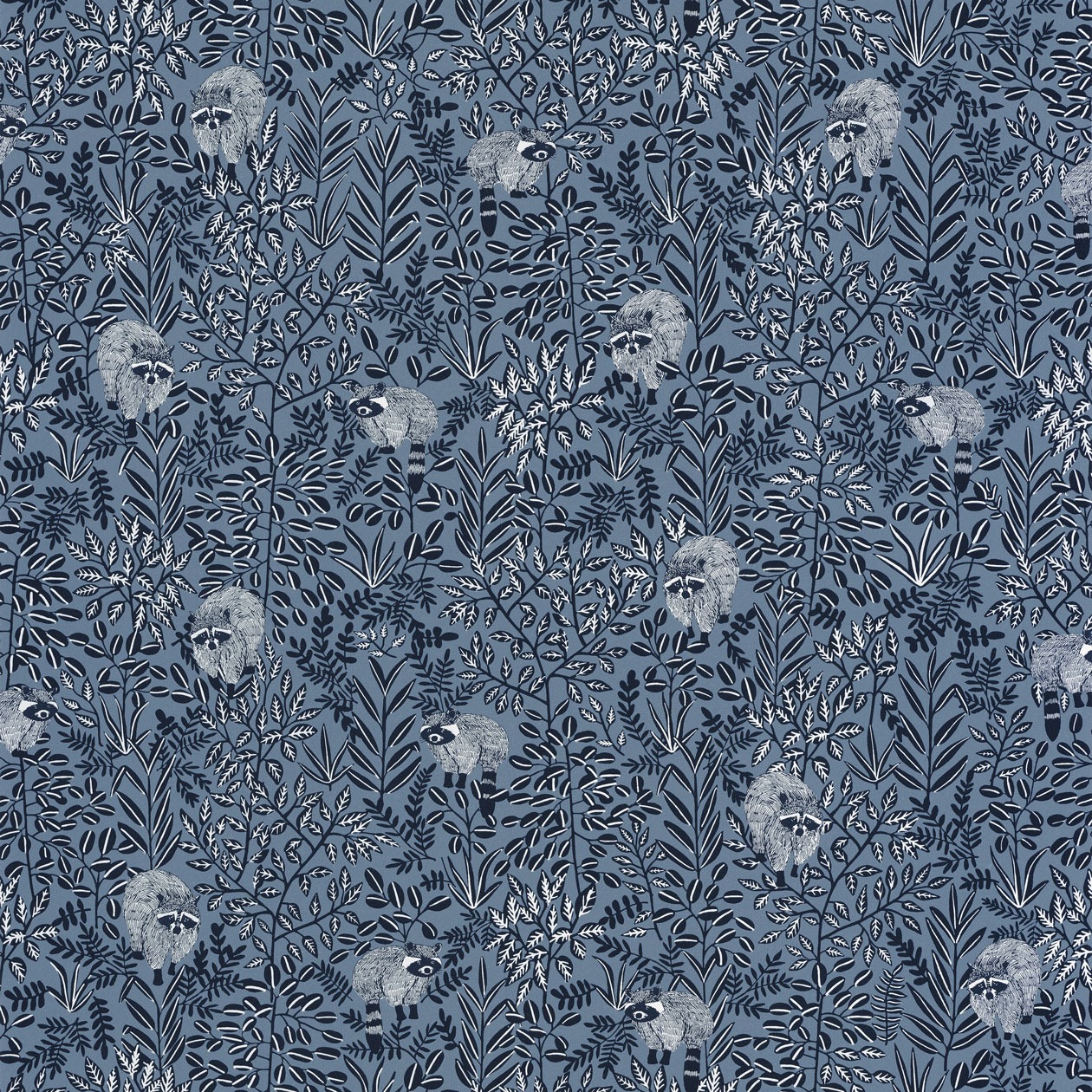 Kék skandináv stílusú tapéta levél, állat mintákkal
