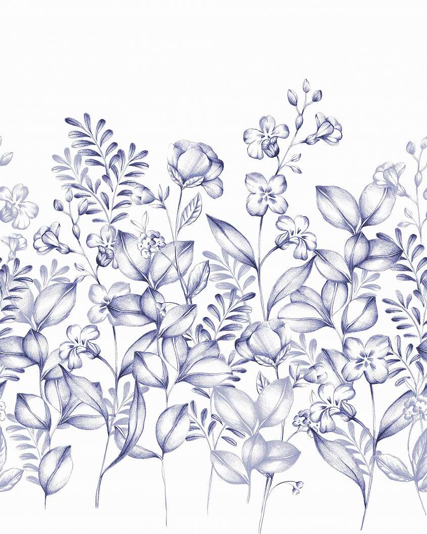 Kék skandináv stílusú virágmintás posztertapéta