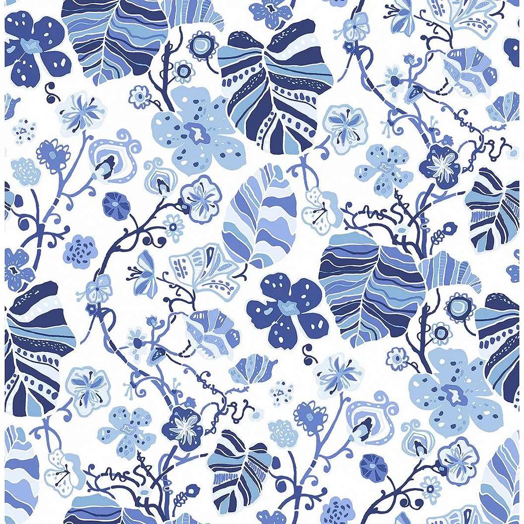 Kék skandináv stílusú virágmintás vlies tapéta