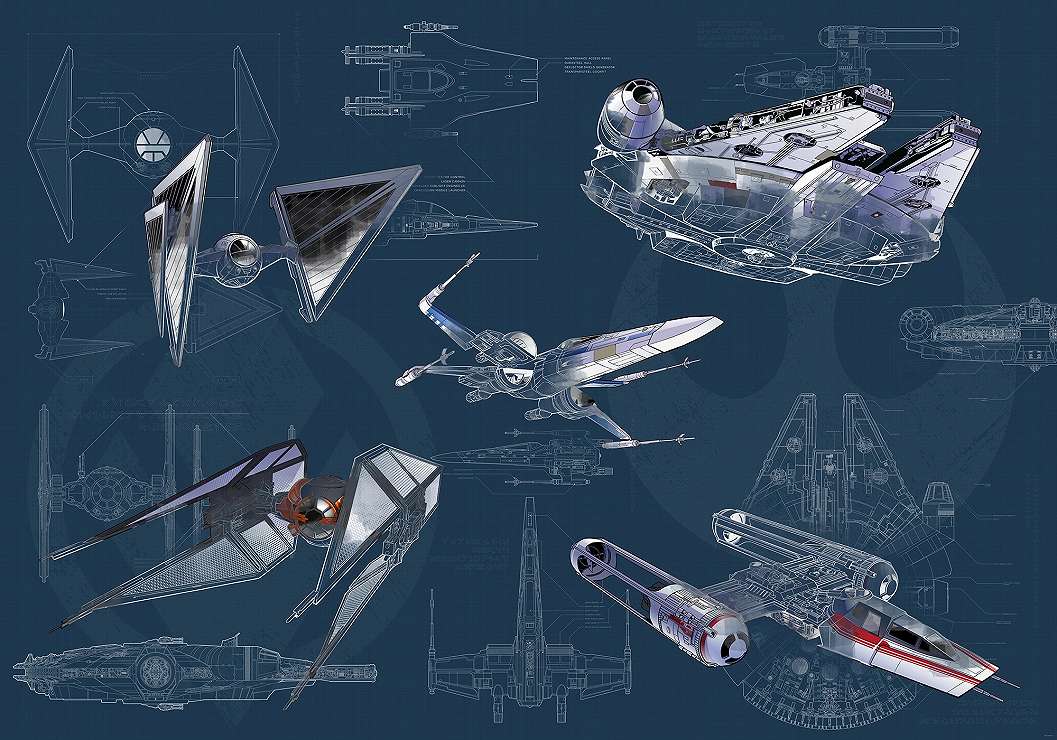 Kék Star Wars poszter x wing millenium falcon mintával