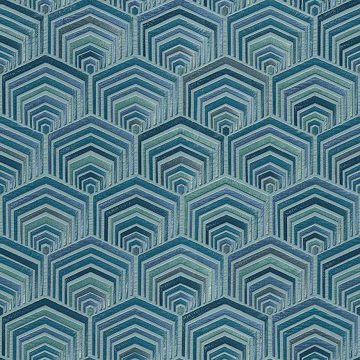 Kék színű premium design tapéta hímzett hatású geometriai mintával