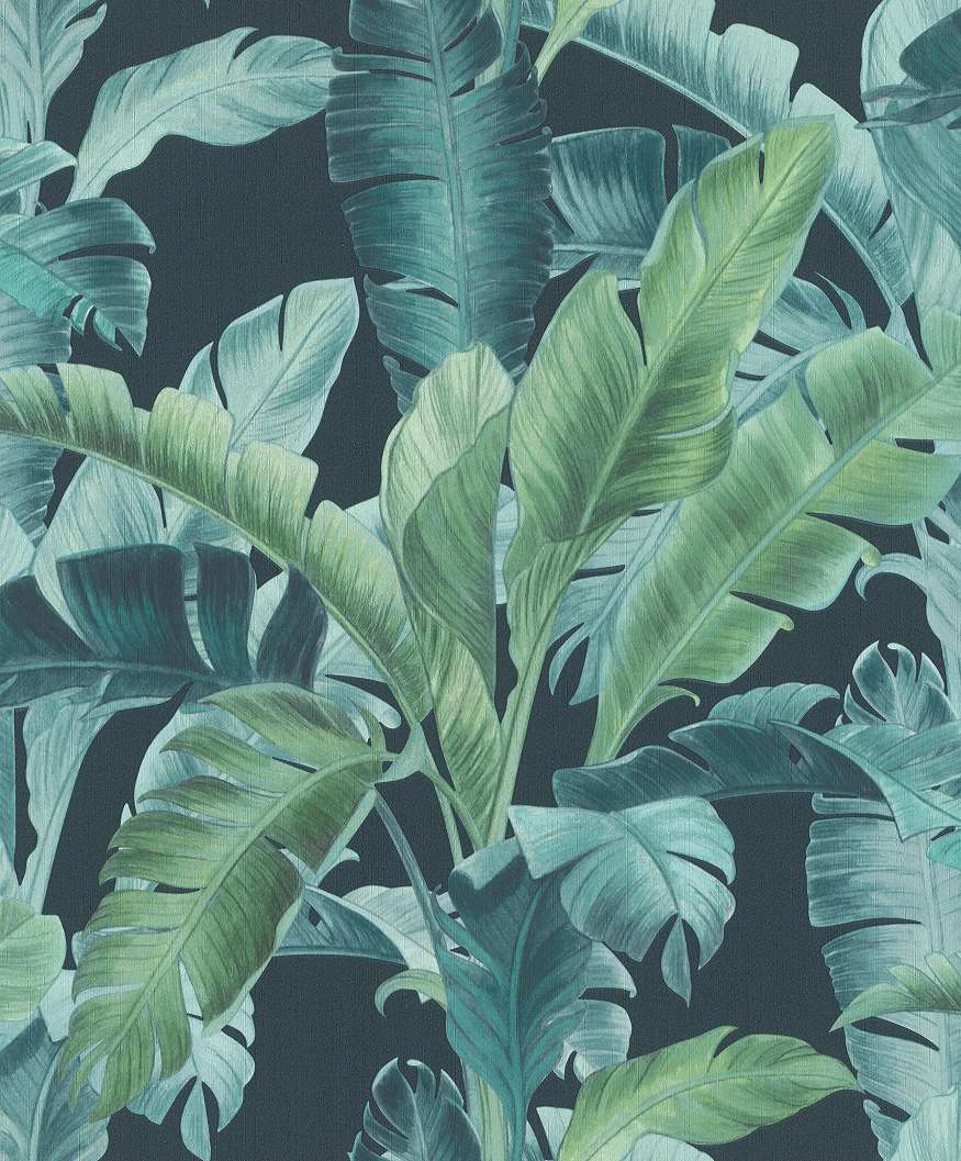 Kék színű trópusi levélmintás modern dekor tapéta