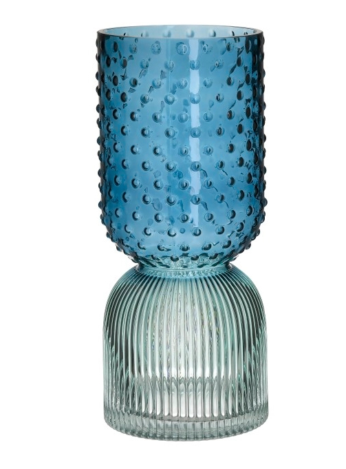 Kék színű üveg design váza 30cm