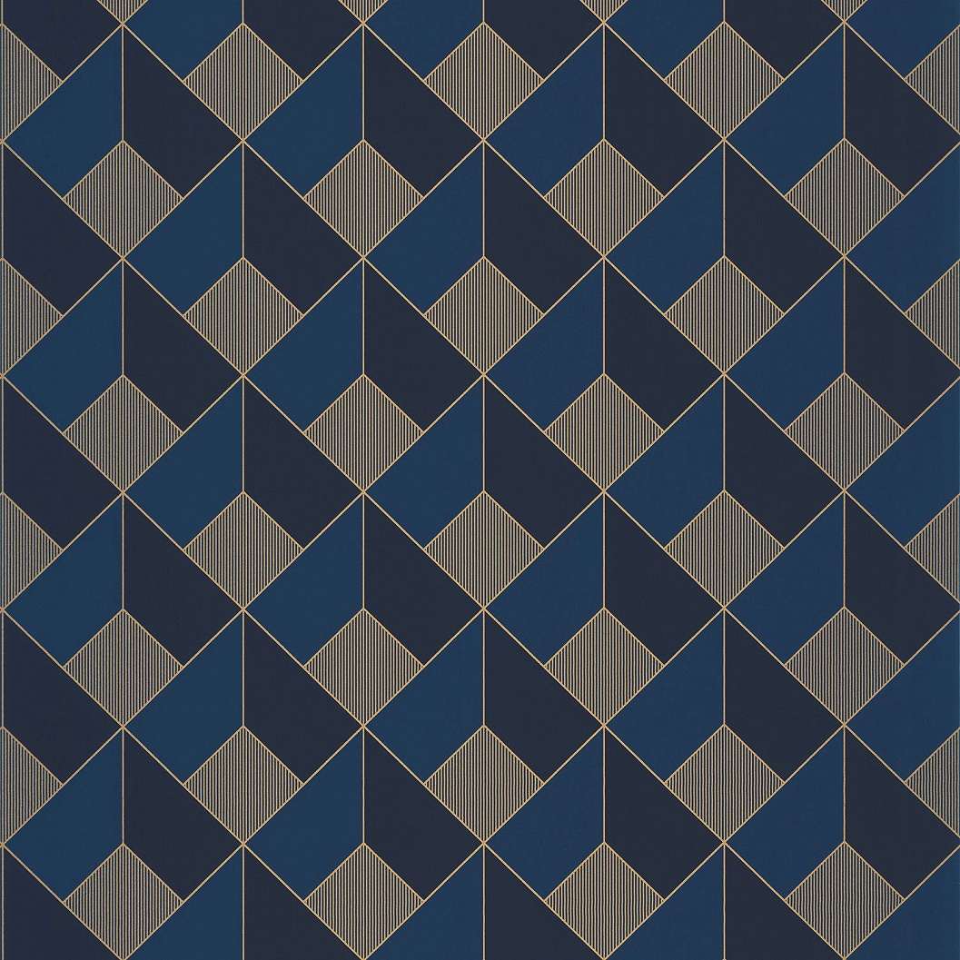 Kék tapéta arany geometrikus mintával