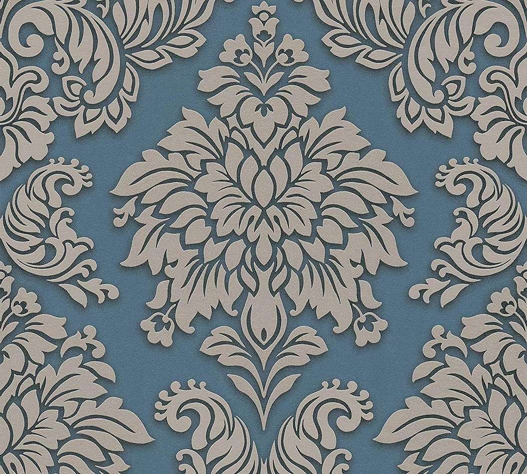 Kék tapéta klasszikus barokk mintával