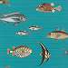 Kék textilhatású alapon tengeri hal mintás design tapéta