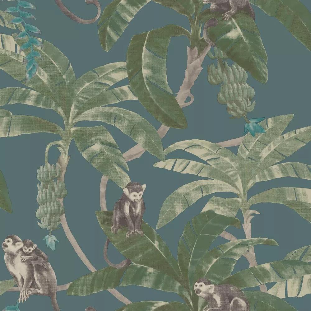 Kék trópusi dzsungel mintás vlies vinyl design tapéta