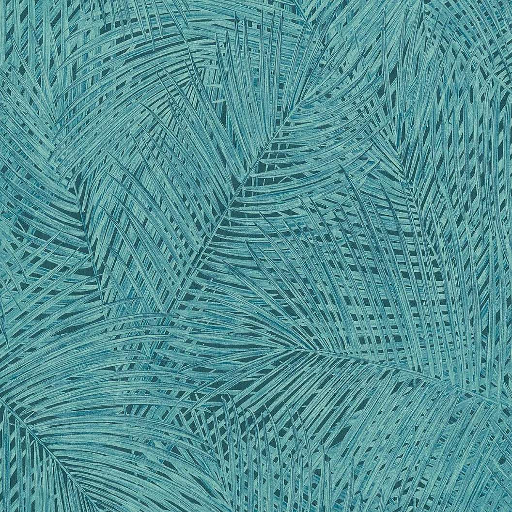 Kék türkiz modern tropusi pálmalevél mintás vlies vinyl mosható dekor tapéta