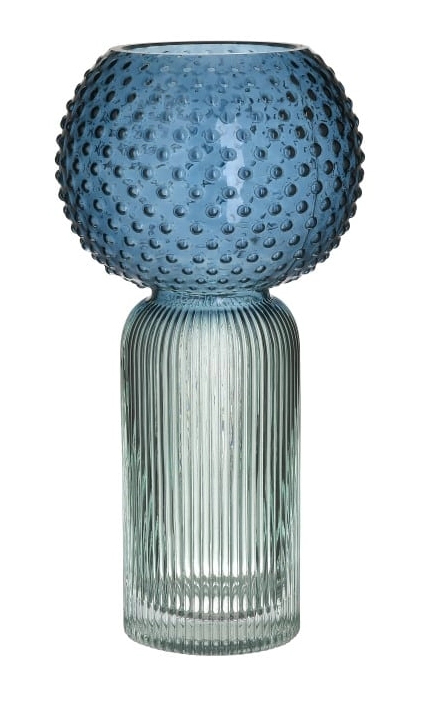 Kék üveg dekor váza 30cm