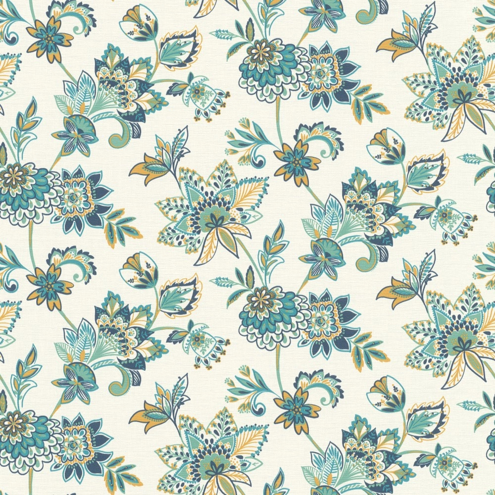 Kék vintage népies virágmintás design tapéta