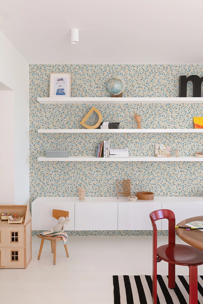 Kék virág mintás vinyl gyerek tapéta mosható