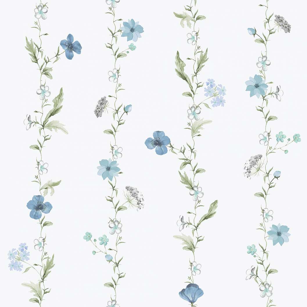 Kék virágmintás tapéta vertikális mintával