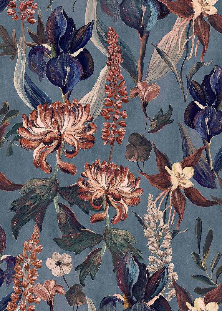 Kék virágmintás vlies spanyol design tapéta