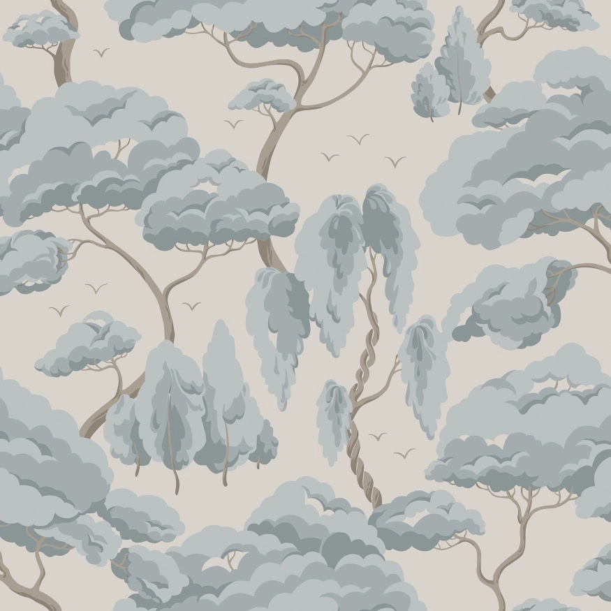 Kékes erdei fa mintás skandi stílusú design tapéta, Kristoffer misty blue