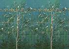 Kékes vlies erdei madár és fa mintás vintage poszter tapéta