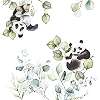 Kékes zöld leveles és panda mintás gyerek fali poszter