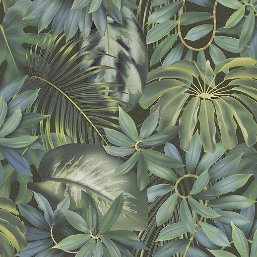 Kékeszöld trópusi pálmalevél mintás vlies design tapéta