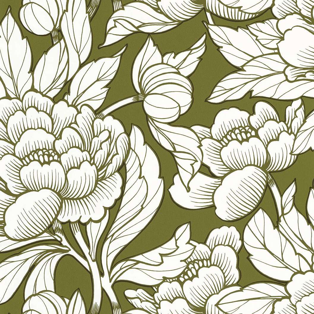 Keki zöld és fehér óriás virágos mintás elegáns design tapéta