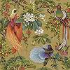 Keleties hangulatú trópusi madár és bonsai mintás design tapéta sárgás színben