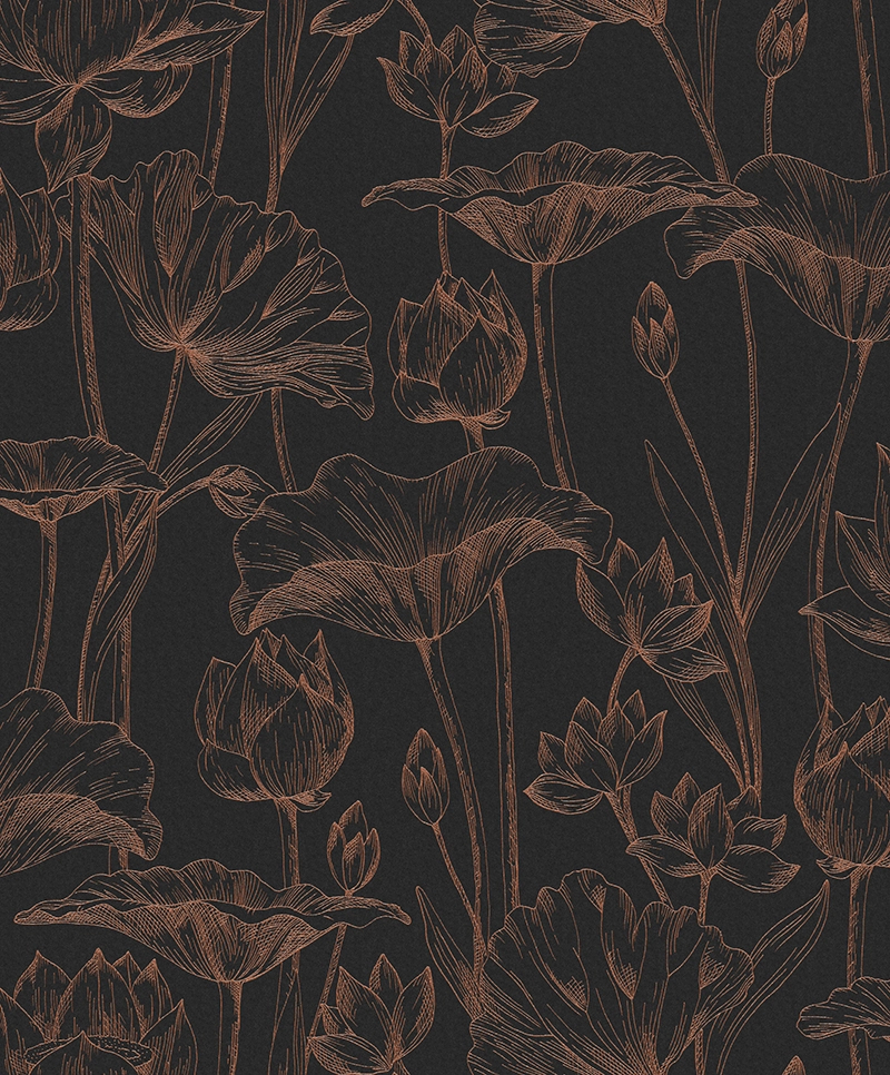 Khroma design tapéta metál réz virág mintával fekete alapon