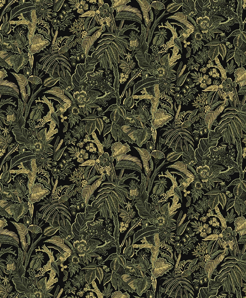 Khroma design tapéta zöld klasszikus részletgazdag leveles mintával