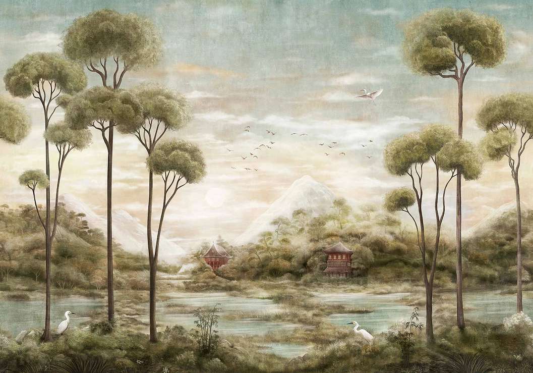 Kínai orientális stílusú poszter tapéta tájkép mintával