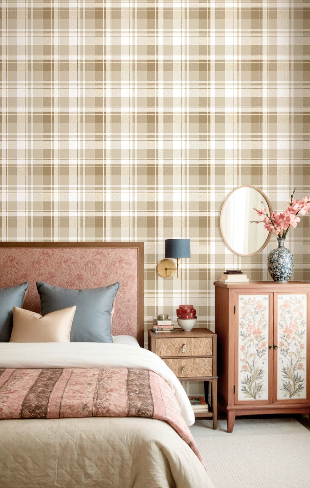 Klasszikus barna skótkockás mintás olasz vinyl tapéta