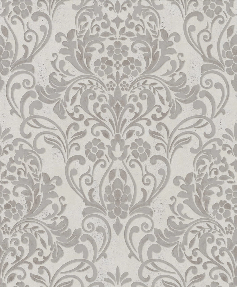 Klasszikus barokk mintás vinyl design tapéta beige és ezüstös színnel