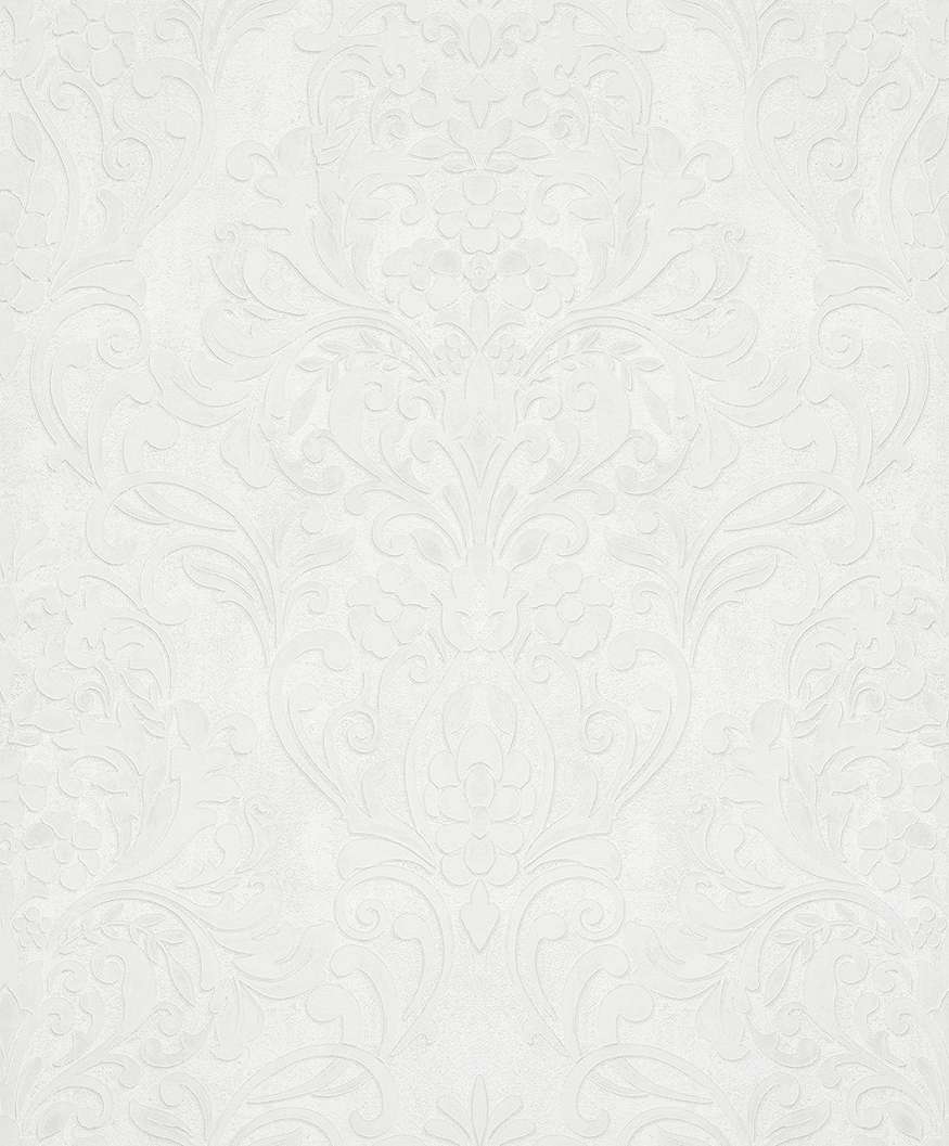 Klasszikus barokk mintás vinyl design tapéta koptatott fehér és krém színben