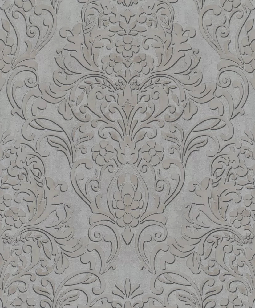 Klasszikus barokk mintás vinyl design tapéta stötészürke és ezüstös szürke színnel