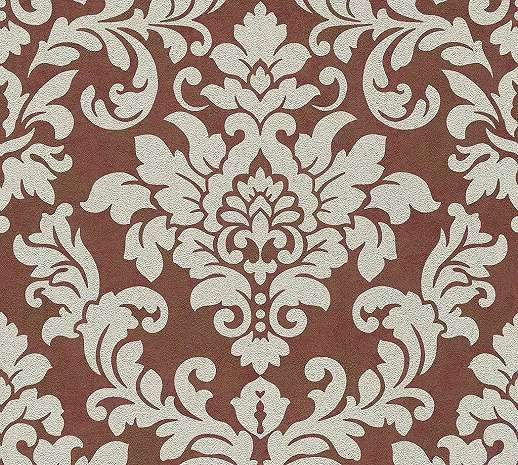 Klasszikus barokk mintás vlies tapéta bézs-piros színben