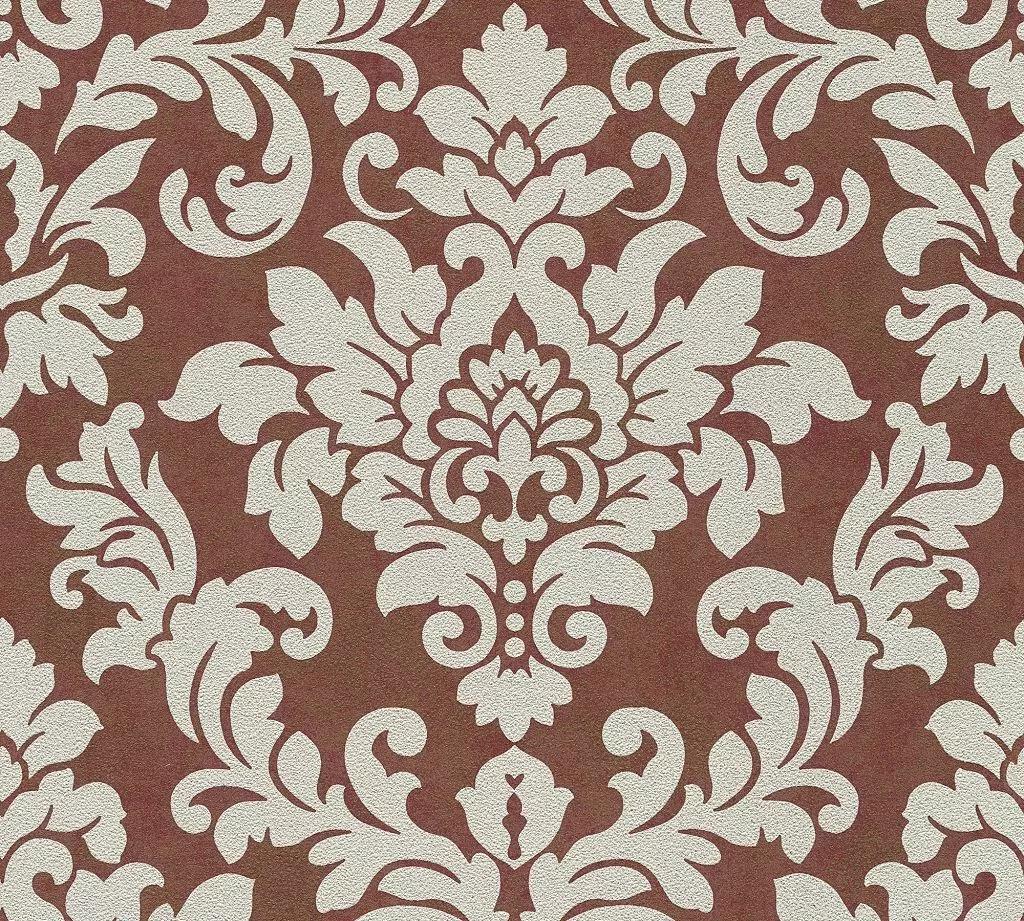 Klasszikus barokk mintás vlies tapéta bézs-piros színben