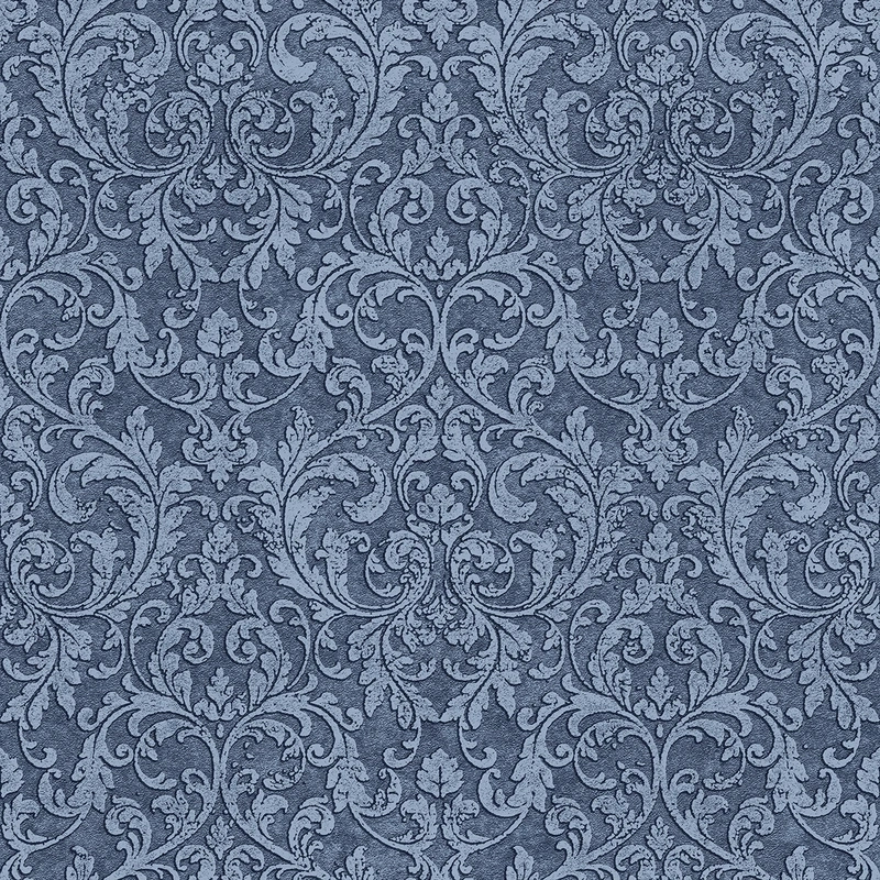 Klasszikus díszes levél mintás tapéta kék színben