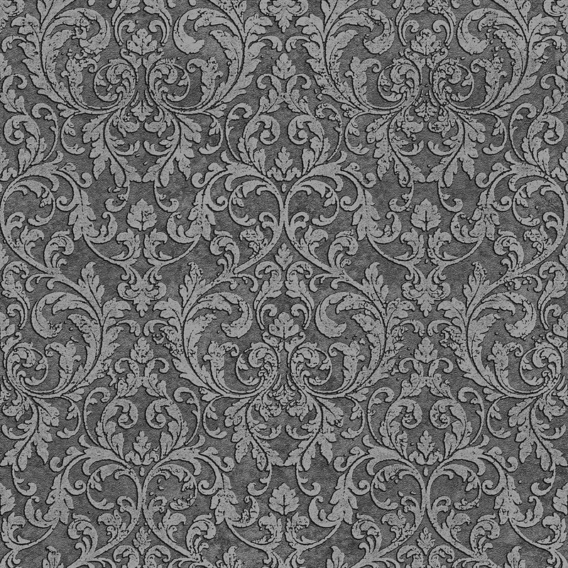 Klasszikus díszes levél mintás tapéta szürke színben