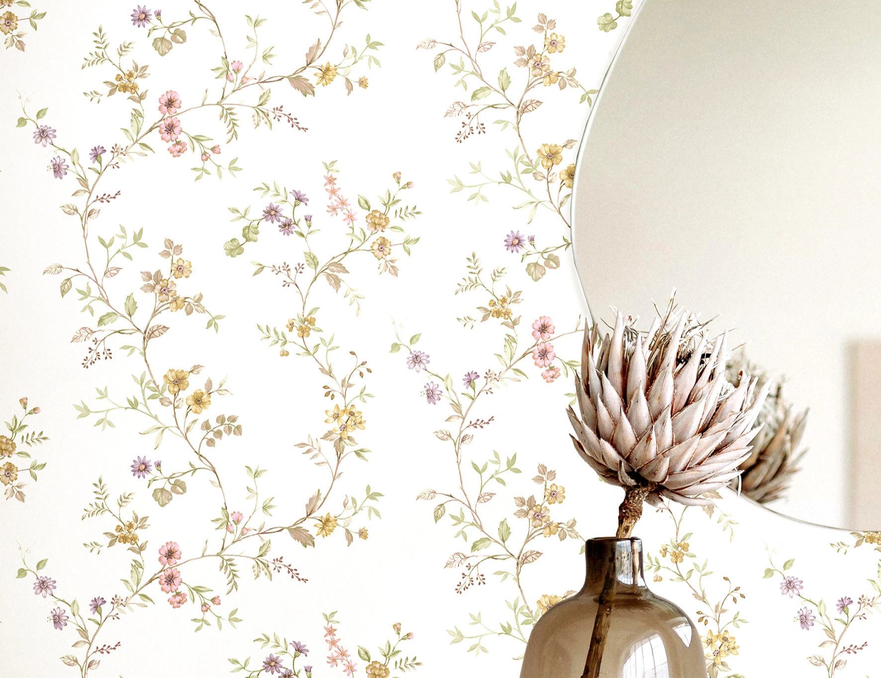 Klasszikus inda virág mintás olasz vinyl tapéta rózsaszín és beige színben