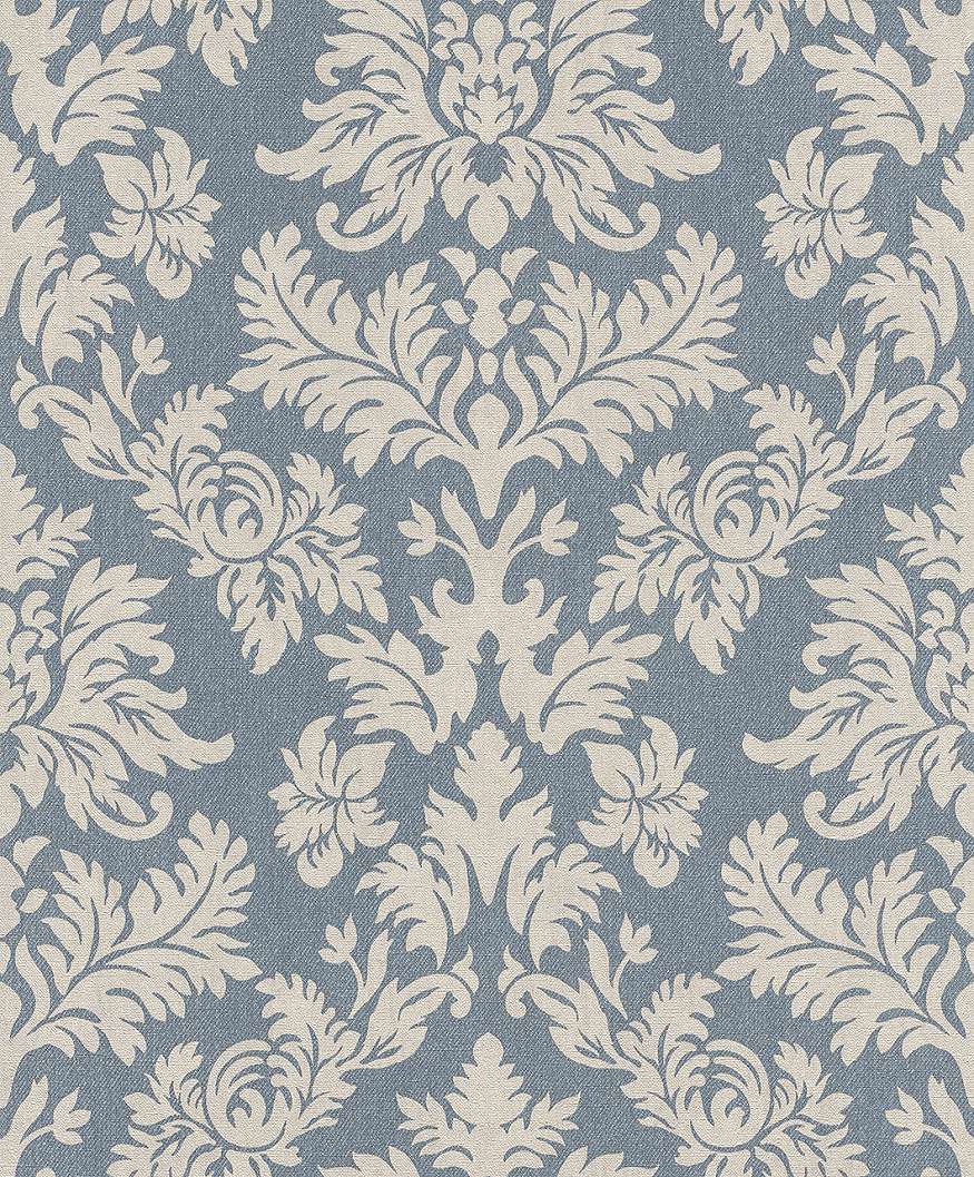 Klasszikus kék-beige színű barokk virágdísz mintás tapéta