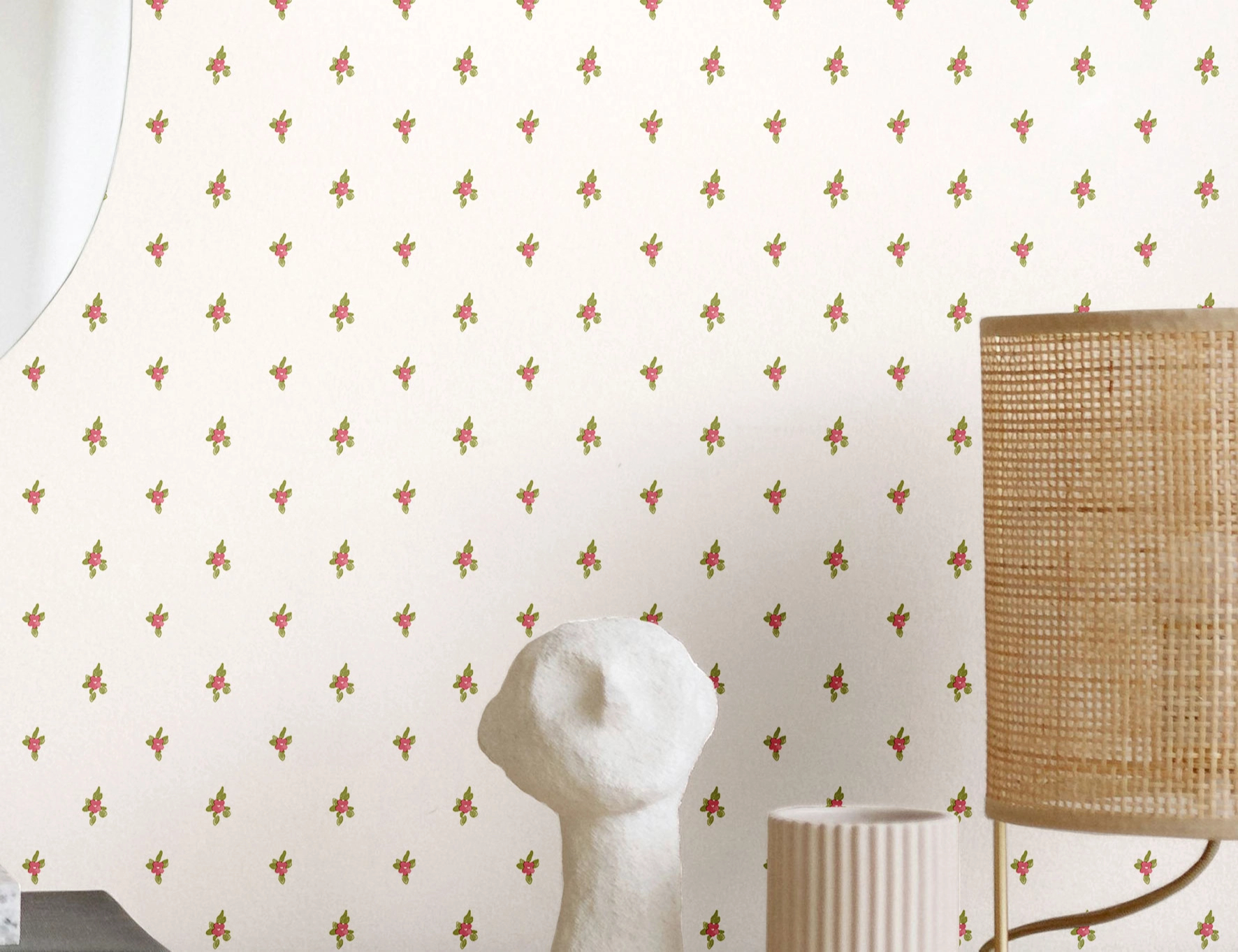 Klasszikus piros mini virág mintás olasz vinyl tapéta