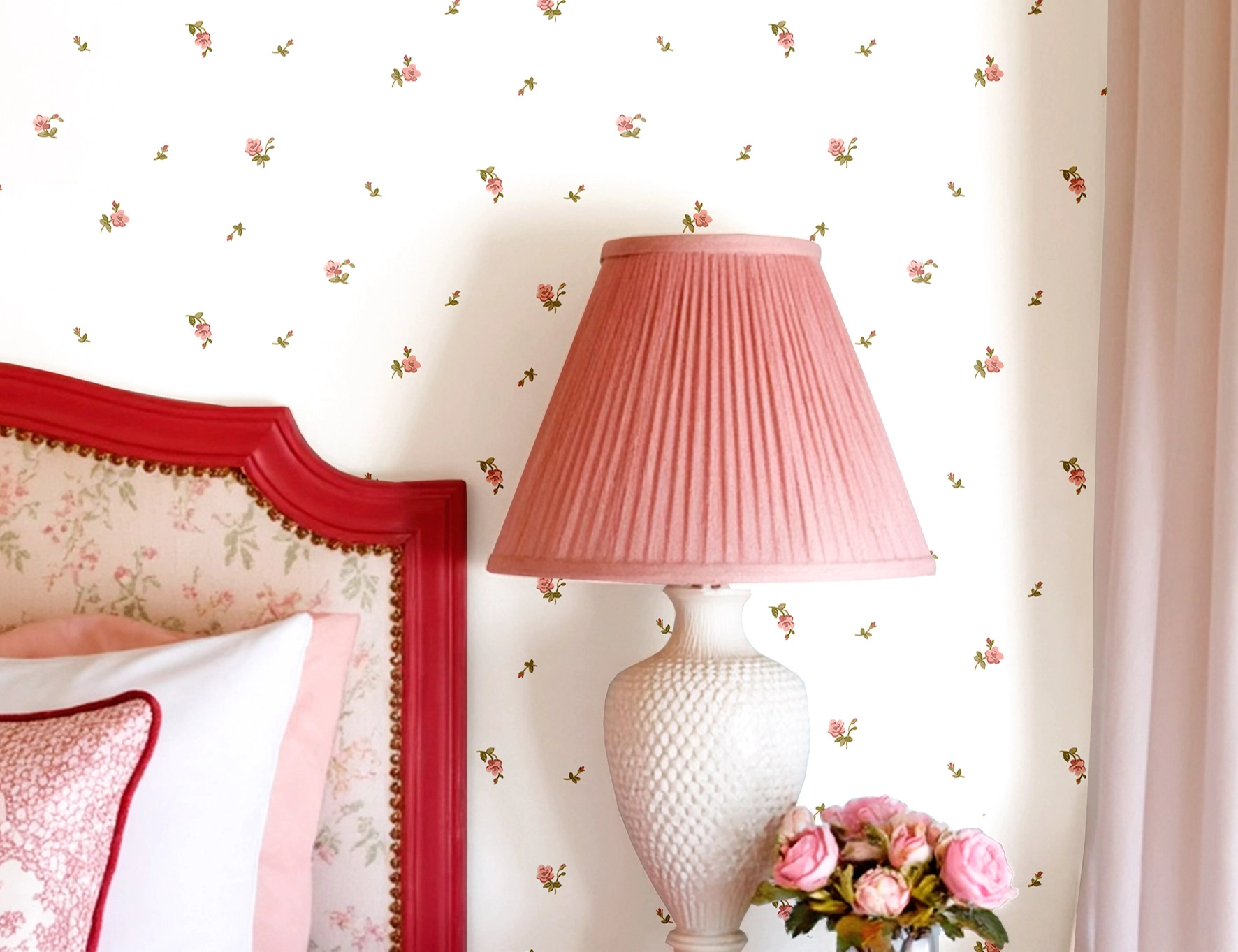 Klasszikus rózsaszín nefelejcs mintás olasz vinyl tapéta